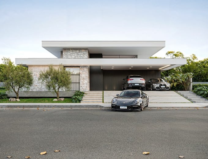 develop modern architecture house from 2d floor plan,cgi exterior carport render