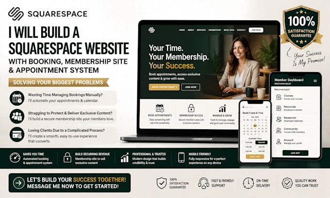 build squarespace website with booking, membership site and appointment system