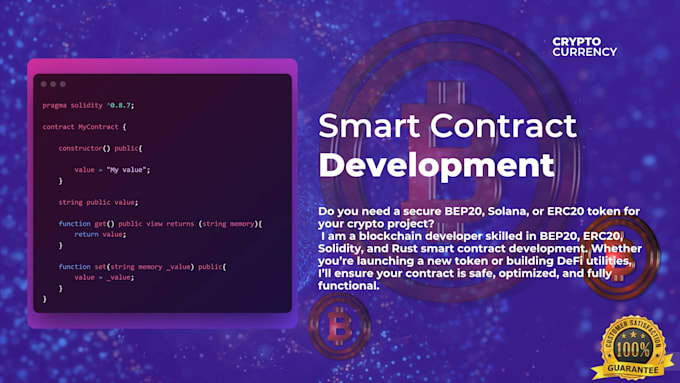 develop solana smart contract, token smart contract using rust, solidity