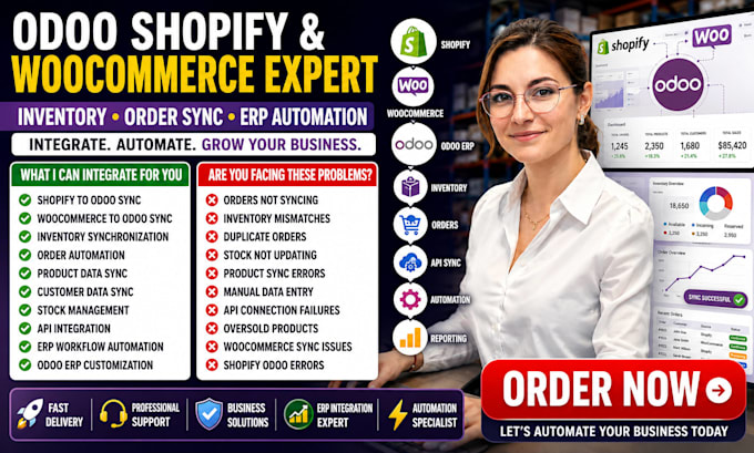 integrate shopify woocommerce with odoo erp inventory order sync