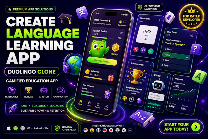 build language learning duolingo clone learning app gamified education flashcard