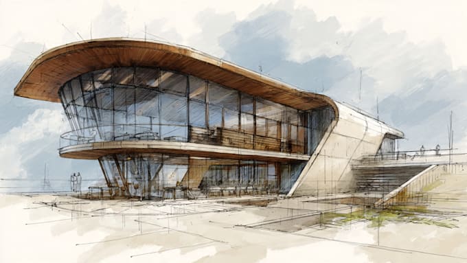 digital sketch architecture and interior design, concept art