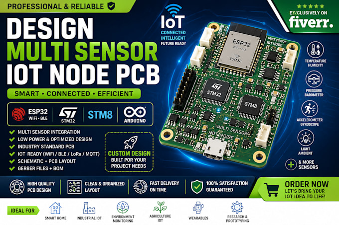design multi sensor iot node pcb esp32 stm32 stm8 arduino multi sensor pcb