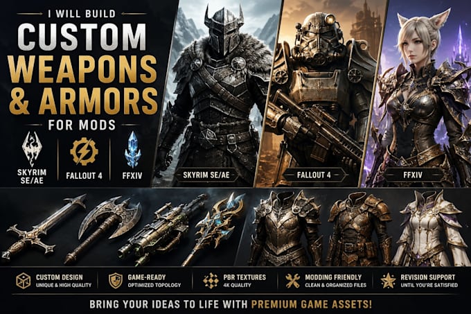 build custom weapons, armors for skyrim se,ae, fallout