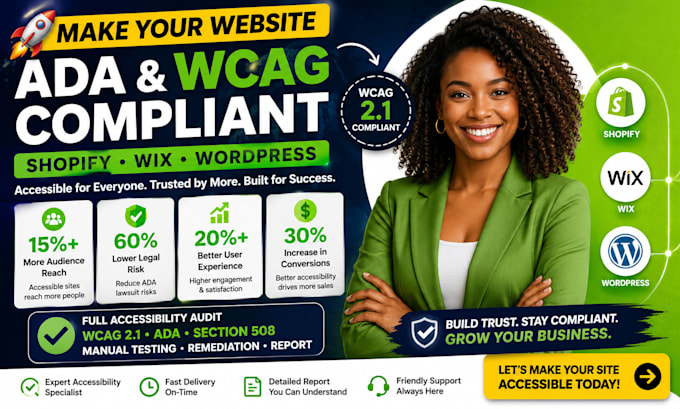 make your shopify wix wordpress website ada and wcag compliant