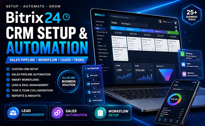 bitrix24 crm pipeline automation kanban board setup gantt chart scrum management