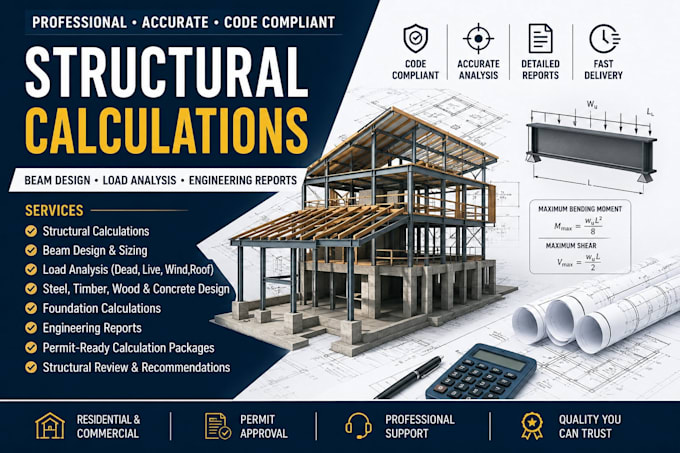 provide structural calcs, beam design, load analysis and engineering reports