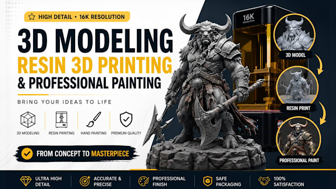 create 3d models, resin 3d print and professionally paint your figures