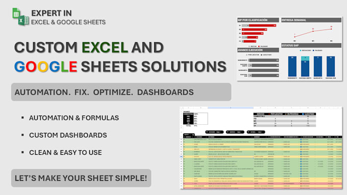 automate and design custom excel and google sheets solutions