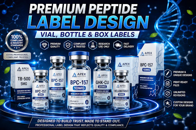 peptide logo peptide vial peptide label design peptide ads copy
