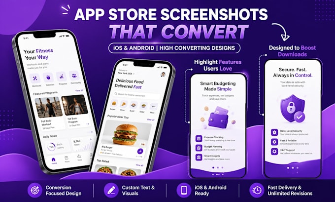 design high converting app store screenshots for ios, andriod and google play