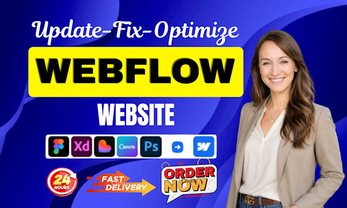 fix webflow bugs, responsivness issues, and custom code errors