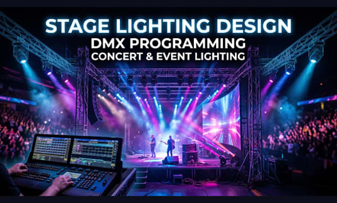 create 3d event stage design, stage lighting design and program dmx lighting