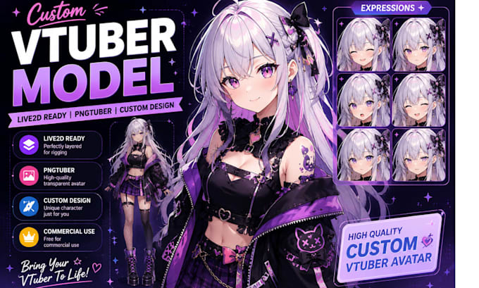 design and rig live2d vtuber model vrchat avatar vrc avatar, live2d rigging