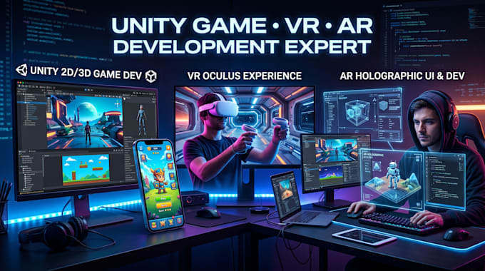 develop unity 2d 3d mobile games, VR oculus games and ar applications profession