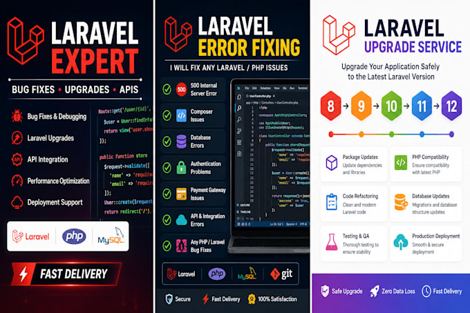 debug, fix bugs, upgrade and optimize your laravel PHP project