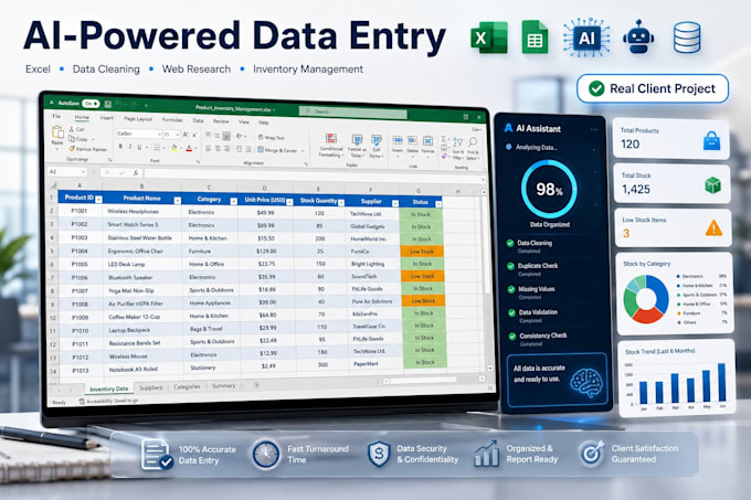 do ai powered data entry, excel data entry and web research