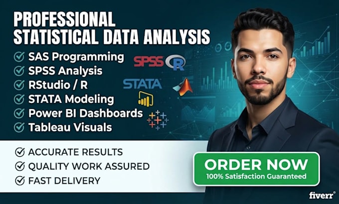 do statistical data analysis in spss, rstudio, sas, stata, power bi, tableau
