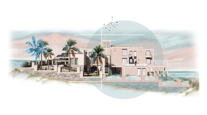 do post digital architectural visualization collage style