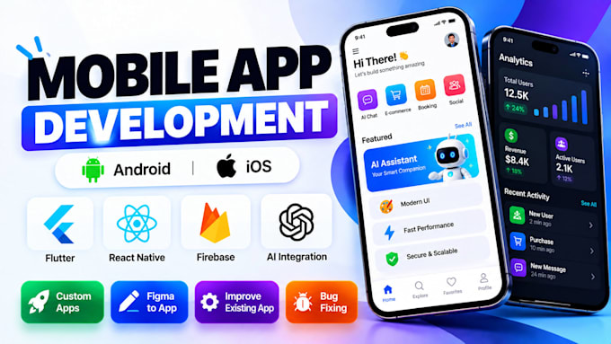 develop mobile apps for android ios flutter react native and ai