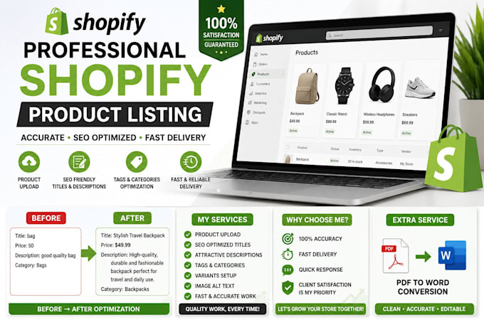 upload shopify products and do professional product listing