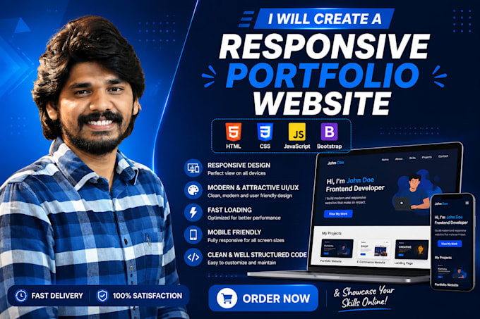 Create a professional responsive portfolio website using html css ...