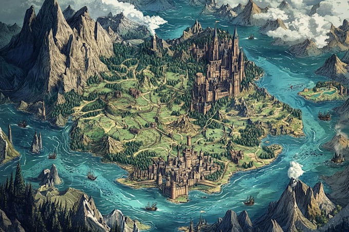 illustrate a professional fantasy world map