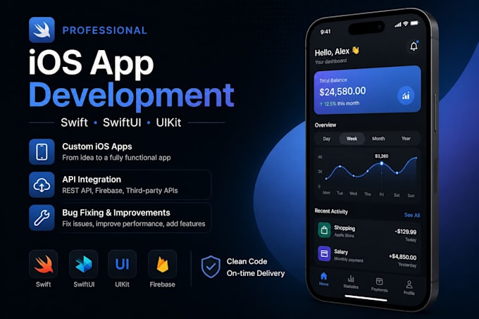 develop a professional ios app using swift, swiftui or uikit