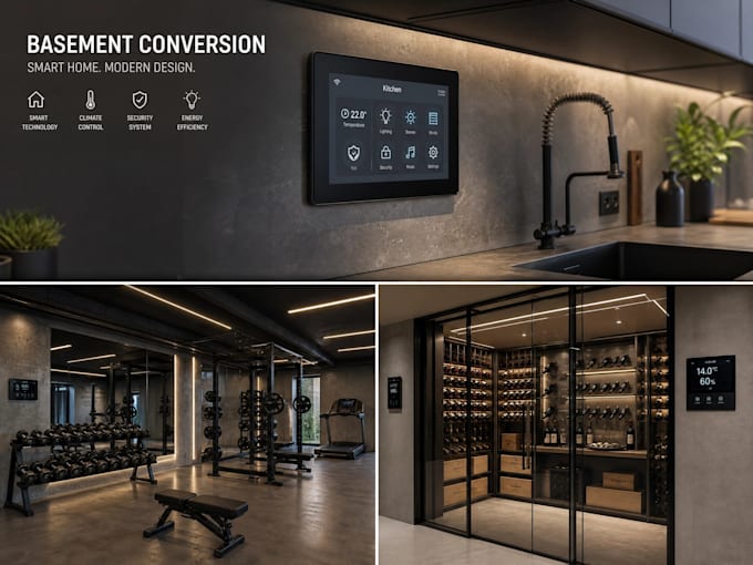 create interior design and 3d rendering smart home planning basement conversion