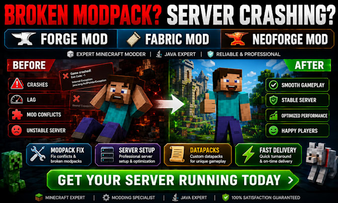 minecraft modpack, forge mod, fabric mod, neoforge mod, server setup, datapack,