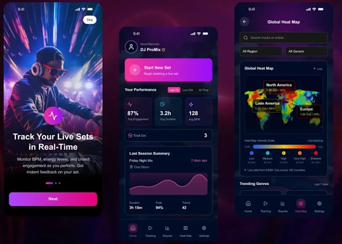 create music streaming app like sportify with dj mixer interface, dj app