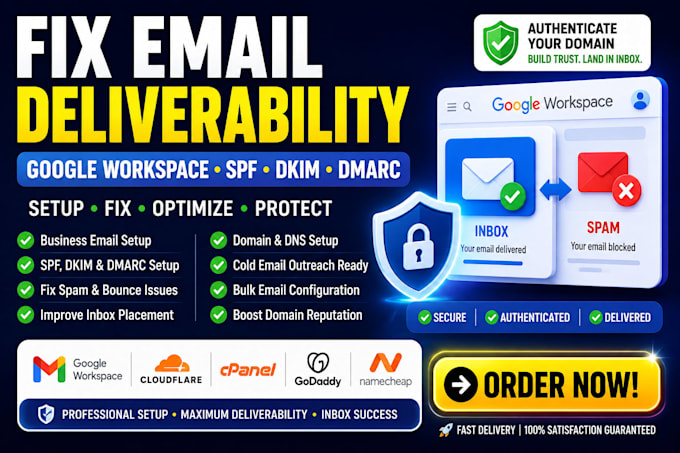 setup google workspace email spf dkim dmarc dns fix email deliverability issue