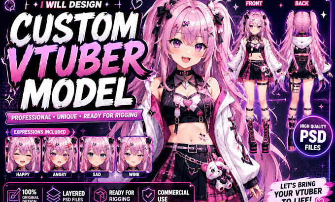 design vtuber model live2d vtuber rigging anime live2d model character design