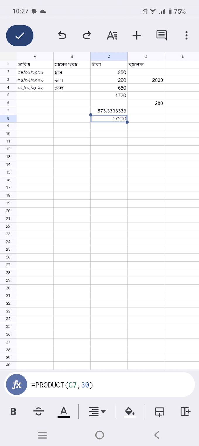 do your monthly budget calculation in excel