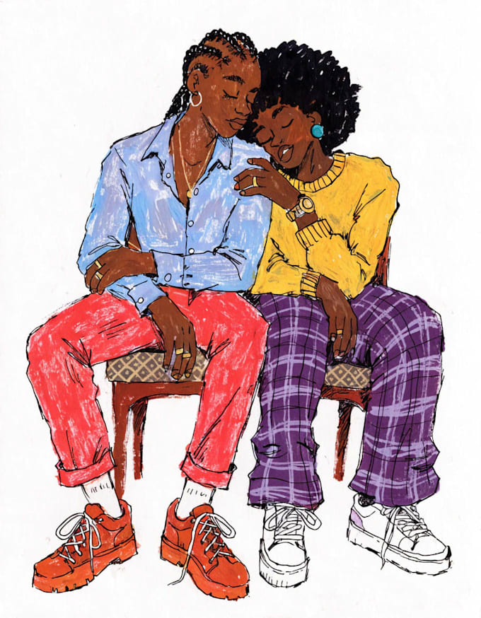 make paint a family or couple portrait, handdrawn, noai