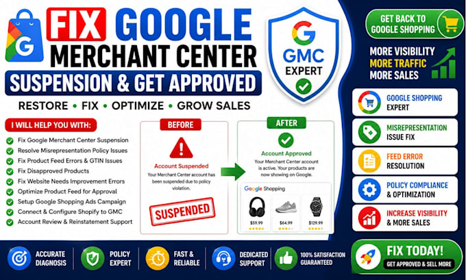 fix google merchant centre misinterpretation, fix suspension or reinstate gmc