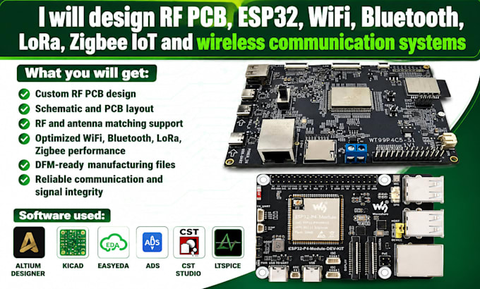 design rf pcb esp32 wifi bluetooth lora zigbee iot and wireless communication
