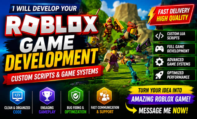 develop your full roblox game, create custom scripts and game systems
