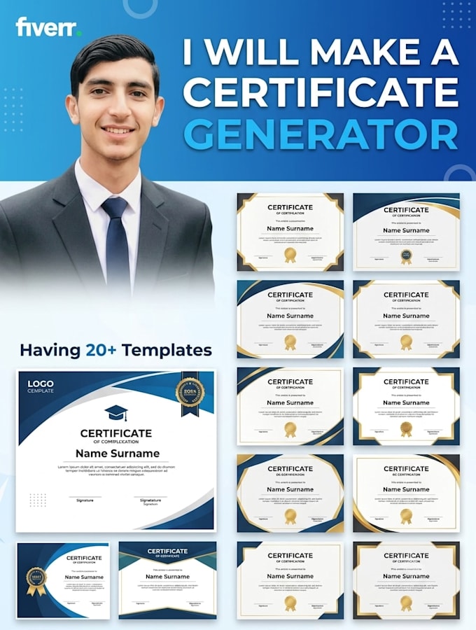 make a certificate generator website having 20 templates