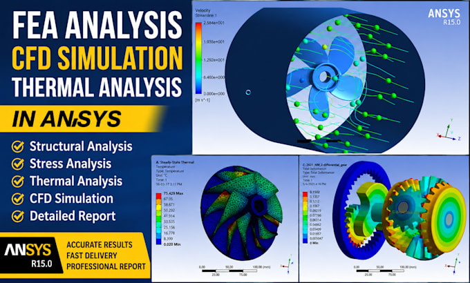 perform fea analysis, cfd simulation and thermal analysis report in ansys
