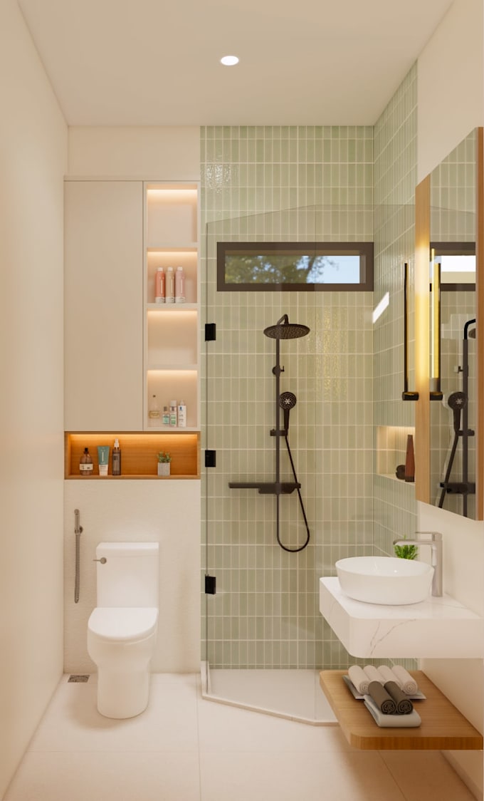 do bathroom interior design in 3d model