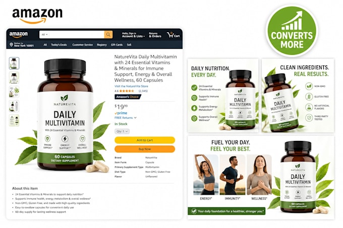design amazon listing images, product flyer, KDP book ad graphics