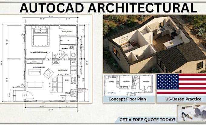 design autocad house plan blueprint, 2d floor plans adu plan, USA city permits