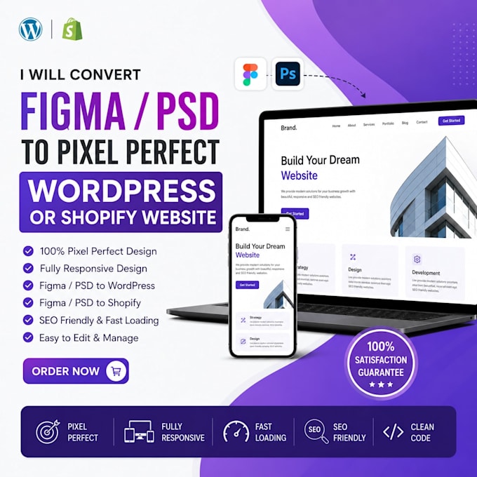 convert figma or PSD design to pixel perfect wordpress or shopify website