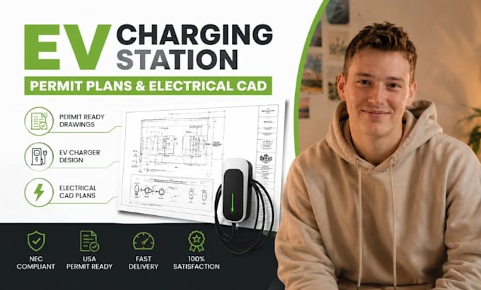 ev charging station drawings, ev charger permit plans, electrical cad USA