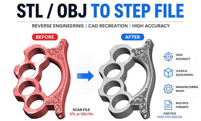 convert stl , obj to step file, reverse engineering recreate step file from stl