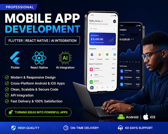 develop modern mobile apps using flutter react native and ai features