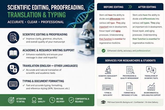 edit, proofread, translate, and format scientific documents