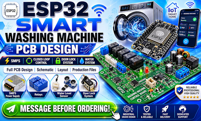 esp32 based front load washing machine pcb design smps closed loop control water