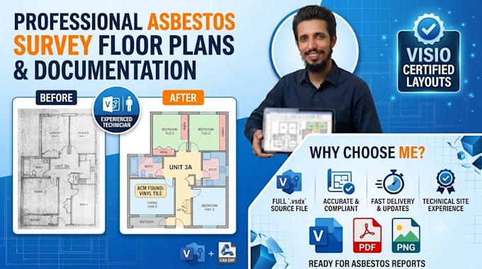redraw asbestos survey floor plan in microsoft visio